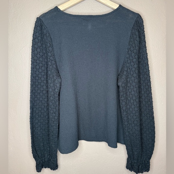 Madewell Texture & Thread Eyelet Mix Ruffle-Sleeve Top Sz Large Whimsigoth Boho - Picture 9 of 14